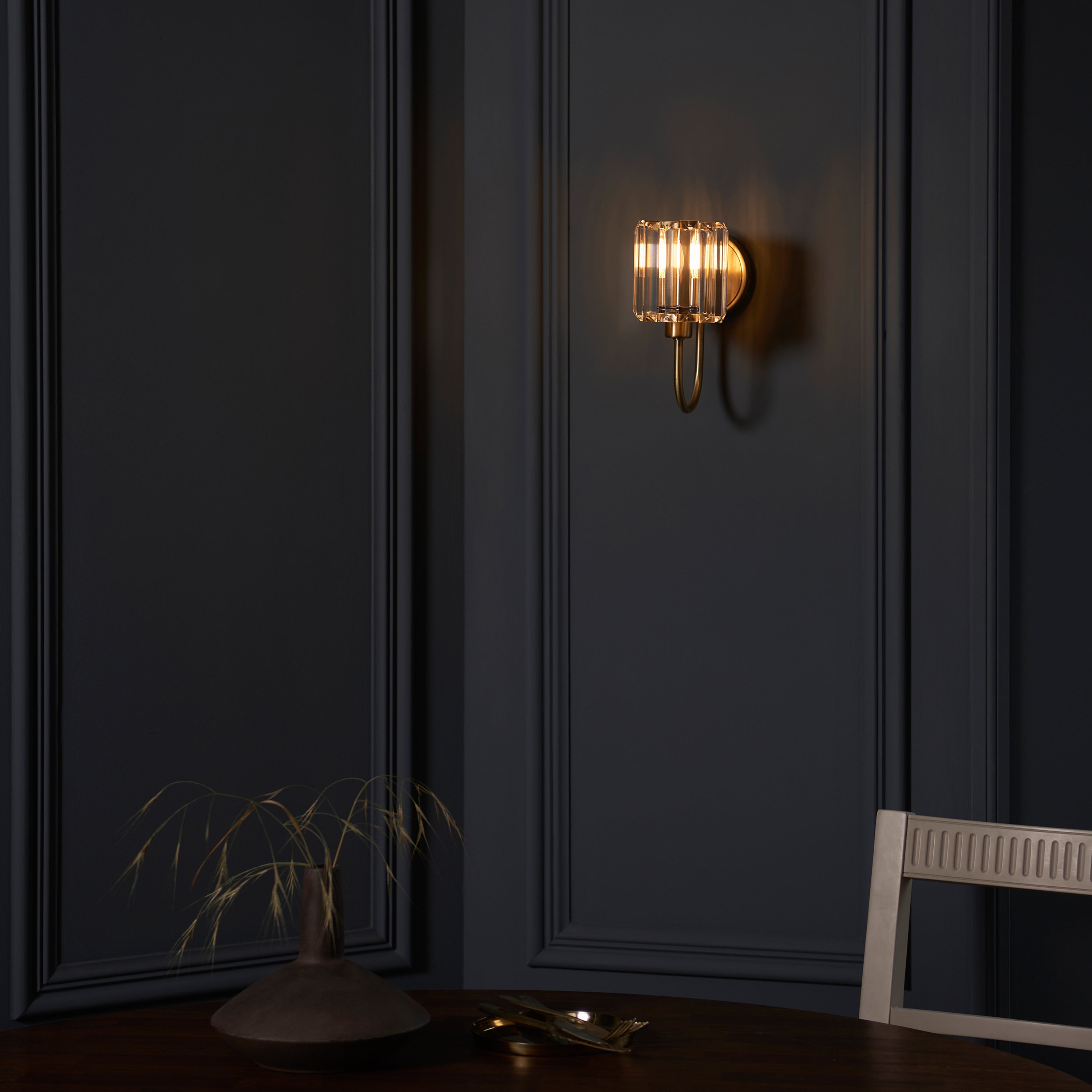 Denton Antique Brass & Faceted Glass Wall Light